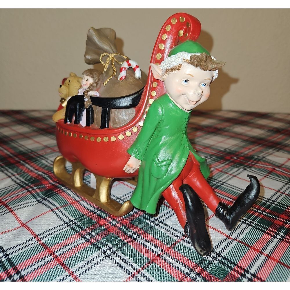 Holiday Home Festive North Pole Elf Sleigh Resin Decor